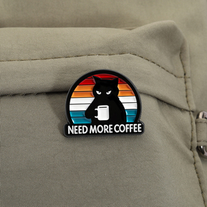 Grappige zwarte kat koffie proeven emaille pins nodig heeft meer koffie broche kleding revers badge sieraden cadeau groothandel - Product Image 3