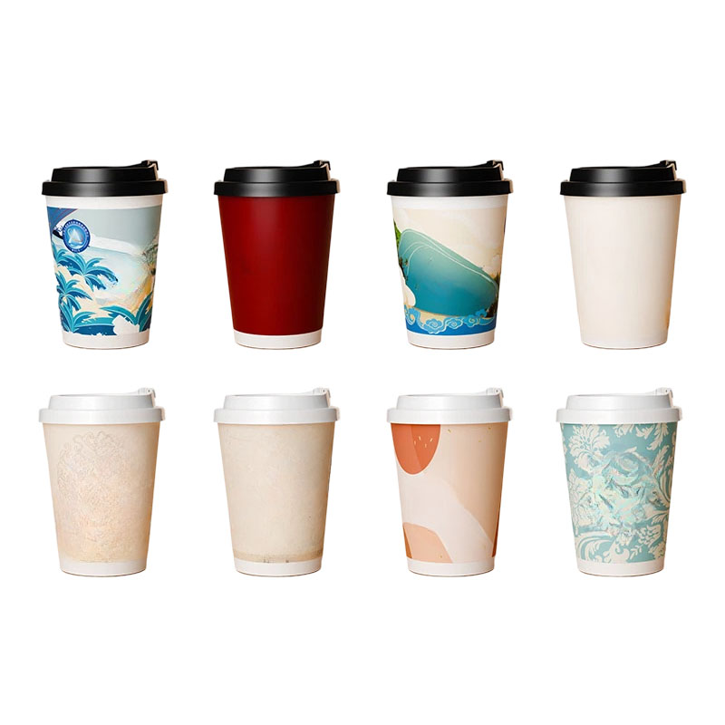 Handmade Food Grade Ivory Board Kraft Paper Packaging OEM Logo Printed Coffee Series Take Away Cup and Bag for Beverages
