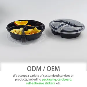 1000ml 34oz To Go Containers Round Shape 3 Compartment Food Container Disposable Clear Meal Prep Containers Lunch Box