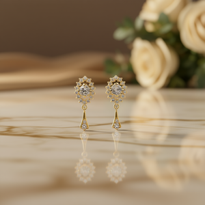 Orecchini E4379 in Oro con Diamanti Naturali Taglio Brillante Rotondo Colore G, Gioielli Classici da Sposa per Donna con Pietre Laterali - Product Image 2