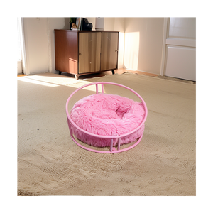 Pink Soft Luxury Plush Pet Cushion Round Cat <strong>Dog</strong> <strong>Bed</strong> Kennel with <strong>Metal</strong> Frame Pet Nest - Product Image 1