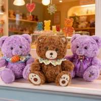 Aangepaste logo paarse beer knuffeldier Valentijnsdag lavendel teddybeer pluche speelgoed zachte beer figuur slaapkussen kussen