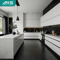 Meubles de cuisine en bois massif laqué blanc AIS 2025 importés en gros de Chine, ensemble de meubles de cuisine avec îlot