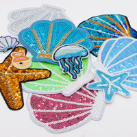 Broderie de paillettes en forme de coquillage et d'étoile de mer, Écussons thermocollants, Badges brodés, Patchs pour vêtements, Appliques coquillage, Patchs perlés
