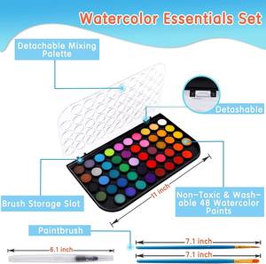 Buscando 48 colores Pintura de acuarela no tóxica con un pincel Recargable un pincel de agua y paleta, juego de pintura de acuarela - Product Image 4
