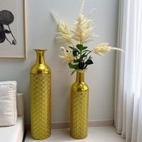 Ensemble de 3 vases de sol en métal hauts et grands faits à la main, de luxe, dorés, décoratifs, de style européen, pour la décoration de mariage