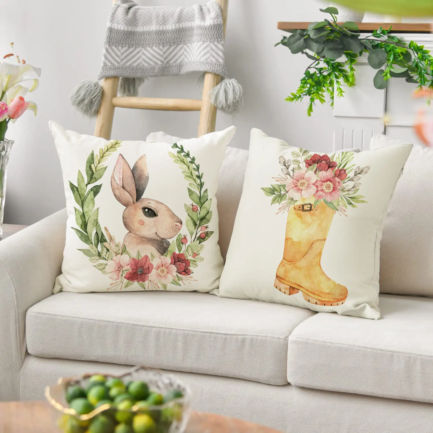 45*45cm Linen Easter Pillow cases for Easter home Decorations Easter Bunny Rabbit Eggs Sofa Cushion Throw pillow covers