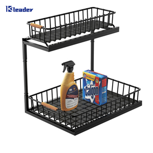 Moderno estante de almacenamiento de cocina de baño de acero al carbono de 2 niveles, cajón de fregadero deslizante, unidades organizadoras para uso doméstico, soportes de almacenamiento, estantes - Product Image 4