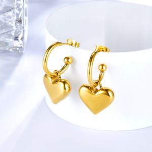 Boucles d'oreilles pendantes en forme de cœur abstrait, plaquées or, en acier inoxydable, cadeau unique pour femmes et filles - Product Image 1