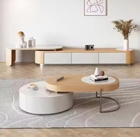 Meuble TV moderne et simple, meuble en bois, plateau en pierre de luxe, ensemble de table basse ronde