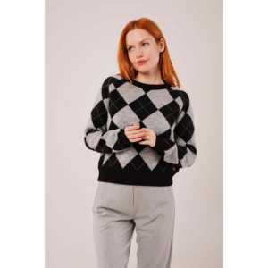 Pull gris pour femme à motif baklava, manches longues, anti-boulochage, décontracté, tricot 14 Gg - Product Image 6