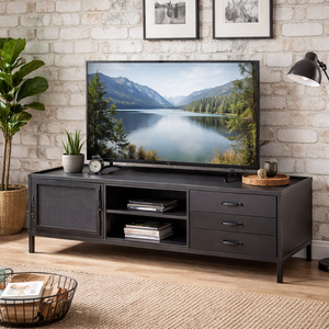 Mueble de TV moderno Industrial Catherine, soporte de Metal hecho a mano para sala de estar o bar en casa, MUEBLE DE TV DE HIERRO CATHERINE - Product Image 1