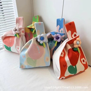 Bolso de mano de lana tejido a mano informal y versátil para mujer 2026ins, bolso tipo cubo de poliéster, bolso de compras de regalo explosivo - Product Image 2