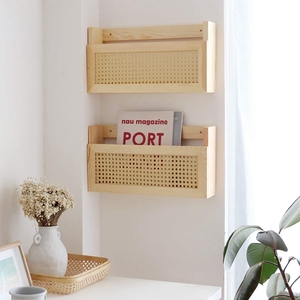Porte-revues en bois, panier de rangement en <span class=keywords><strong>bambou</strong></span> et <span class=keywords><strong>rotin</strong></span>, étagères murales - Product Image 6