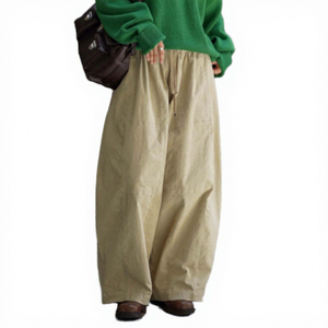 High Waist Wide Leg Canvas Breathable Autumn <b>Pants</b> Solid Color Loose Fit Full Length Drawstring Casual Trousers Pockets Spandex - Product Image 1