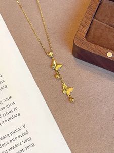 Collier Xinfly de luxe en or jaune 24 carats 999 avec pendentif double papillon et fleurs, chaînes fines avec perles, pour cadeau, fête, mariage - Product Image 2