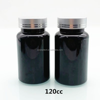Bouteilles de capsules de médicaments noires en gros, 120cc 150cc, emballage en plastique médical rond PET vert/ambre avec couvercles en aluminium