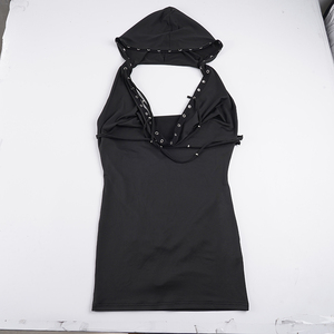 Vestido corto sexy de color liso con cuello drapeado, sin mangas, con capucha y espalda descubierta con cordones y detalles de encaje. - Product Image 6