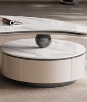 Table basse STG moderne italienne de luxe léger, en pierre frittée blanche irrégulière, à niveaux, extensible, avec rangement écologique en bois