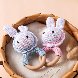 RTS doux infantile divertissement lapin <span class=keywords><strong>hochet</strong></span> Crochet dentelle <span class=keywords><strong>bois</strong></span> jouet pour dentition bébé hochets - Product Image 2