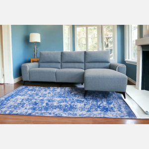 LILO RELAX Canapé électrique de salon avec péninsule droite en tissu bleu - Product Image 1