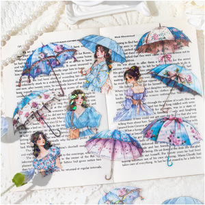 Lot de <span class=keywords><strong>10</strong></span> autocollants <span class=keywords><strong>d</strong></span>écoratifs Rainy Season Series Handbook avec matériel de collage créatif présentant le thème des personnages pluvieux - Product Image 3