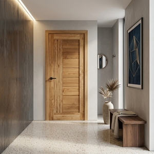 Puerta Kirana Teak Persada, Panel Acanalado de Madera de Teca Moderna, Puerta de Entrada Principal de Madera Minimalista para Interiores, Puertas Arquitectónicas - Product Image 3