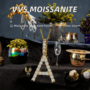 Tốt Tuhe của Phụ Nữ Hiphop Gra Chứng Nhận Moissanite Bảng Chữ Cái Thư Mặt Dây Chuyền Đá Mạ Vàng 925 Sterling Bạc Tên Ban Đầu - Product Image 2