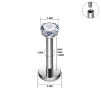 Anting-anting tusuk titanium F136 grosir, zircon 2-4mm, labret ulir dalam 16G, untuk bibir, telinga, tragus, perhiasan tindik tubuh