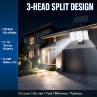 Lampe solaire à détecteur de mouvement 280 LED résistante aux intempéries, design rotatif à 3 têtes, éclairage large portée, lumière de sécurité pour terrasse