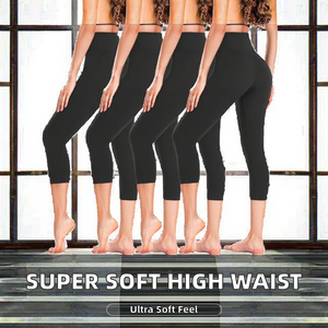 Leggings Capri Taille Haute Femme Noir Uni Tricoté Spandex Polyester Respirant Extensible Yoga Fitness Sportif Toutes Saisons Basique - Product Image 2