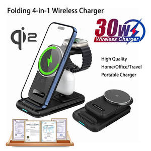 ที่ชาร์จไร้สาย Qi 2.2 4 in 1 แบบพับได้ สำหรับ Samsung Xiaomi Iphone 15 Pro Max พร้อมแท่นชาร์จ - Product Image 1