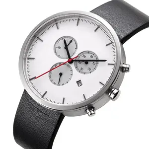 Custom Logo Men's Triple Sub dial chronograph Lug-less wrist watches stainless steel strap