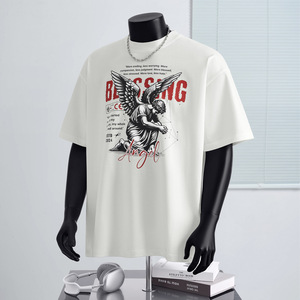 T-Shirt da Uomo in Puro Cotone Pesante, Stile Vintage Americano Trendy, Stampa con Lettere, Vestibilità Ampia - Product Image 2