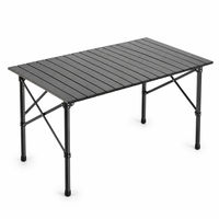 Table de camping pliable d'extérieur légère en acier au carbone avec plateau enroulable et sac de rangement