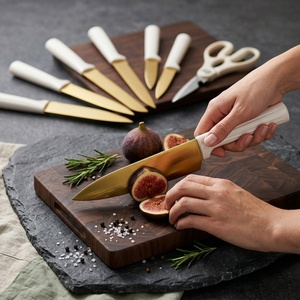 Set De Couteaux De Cuisine 6 Pcs Non Stick Coating Knife <b>Block</b> Set Luxury Gold Titanium Kitchen Chef Knife Set with <b>Block</b> - Product Image 3