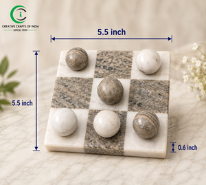 Jeu de Tic Tac Toe en marbre naturel CCI, plateau en pierre blanche et grise de 5,5 pouces avec jetons de jeu polis pour le divertissement à domicile et la décoration - Product Image 3