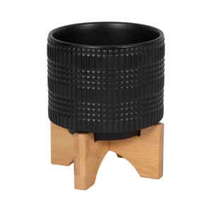 Vaso Cilindrico in Ceramica Nera per Piante, Decorativo per Interni ed Esterni, Contenitore per Patio e Ingresso - Product Image 3