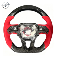 Volante Deportivo de Lujo Personalizado en Rojo, Fibra de Carbono Forjada, Cuero Perforado, 4 Palancas, 40 mm, con Luces LED y Palancas de Cambio