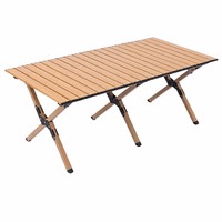 Table de camping pliable à roulettes, table de pique-nique en bois à lattes avec sac de transport, table de repas portable d'extérieur stable à structure en X