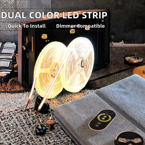 Lumière bicolore RA90 3000-6500K 608LEDs/m 12V Unité de découpe 26,31mm 8mm de largeur PVC découpable Télécommande - Product Image 2