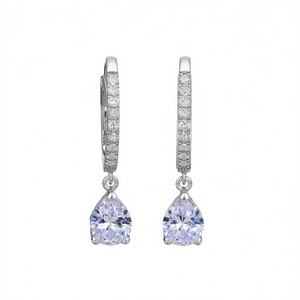 Orecchini Pendenti Ovali E720 in Argento 925 con Cristalli e Strass, Gioielli Classici da Sposa per Donna - Product Image 1