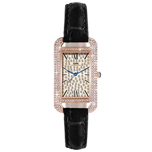 Goedkope Ijskoude Diamant Lederen Quartz Horloges Vrouwen Pols Luxe In Bulk