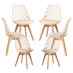 Chaise <span class=keywords><strong>de</strong></span> salle à manger en plastique beige au design <span class=keywords><strong>scandinave</strong></span> moderne avec nouveau <span class=keywords><strong>pied</strong></span> en <span class=keywords><strong>bois</strong></span> tulipe brute pour bureau à domicile ou hôtel - Product Image 1