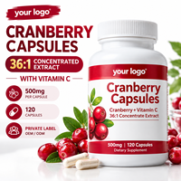 Capsules de canneberge + vitamine C |   Extrait concentré de canneberge 36:1 |   500 mg |   120 Capsules |   Marque privée OEM