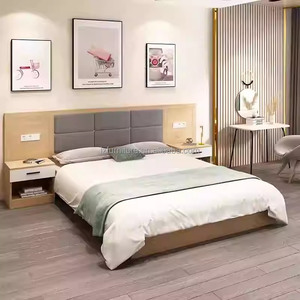 Economy Hotel Bedroom Sets Wood <b>Queen</b> King <b>Bed</b> <b>Frame</b> With Headboard Nightstand TV Cabinet & Wardrobe For 3 Star Hotel Furniture - Product Image 1
