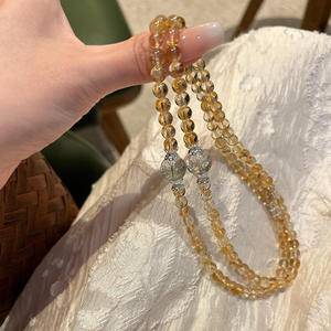 Pulsera de Citrino Natural de Brasil para Mujer, Anillo Doble, Amarillo Súper Brillante, Cuarzo Verde Intenso, Estilo Multi-Wrap - Product Image 3