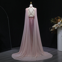 Vestido de Noche Elegante Lsz309 Color Rosa Degradado con Manga Tipo Capa, Espalda Descubierta y Tirantes Cruzados, Vestidos de Fiesta para Mujer Jancember