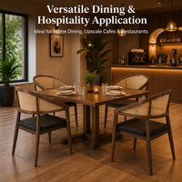 Chaise de salle à manger en rotin, fauteuil en bois avec dossier en cannage, assise rembourrée noire, pieds coniques pour salle à manger, restaurant, café