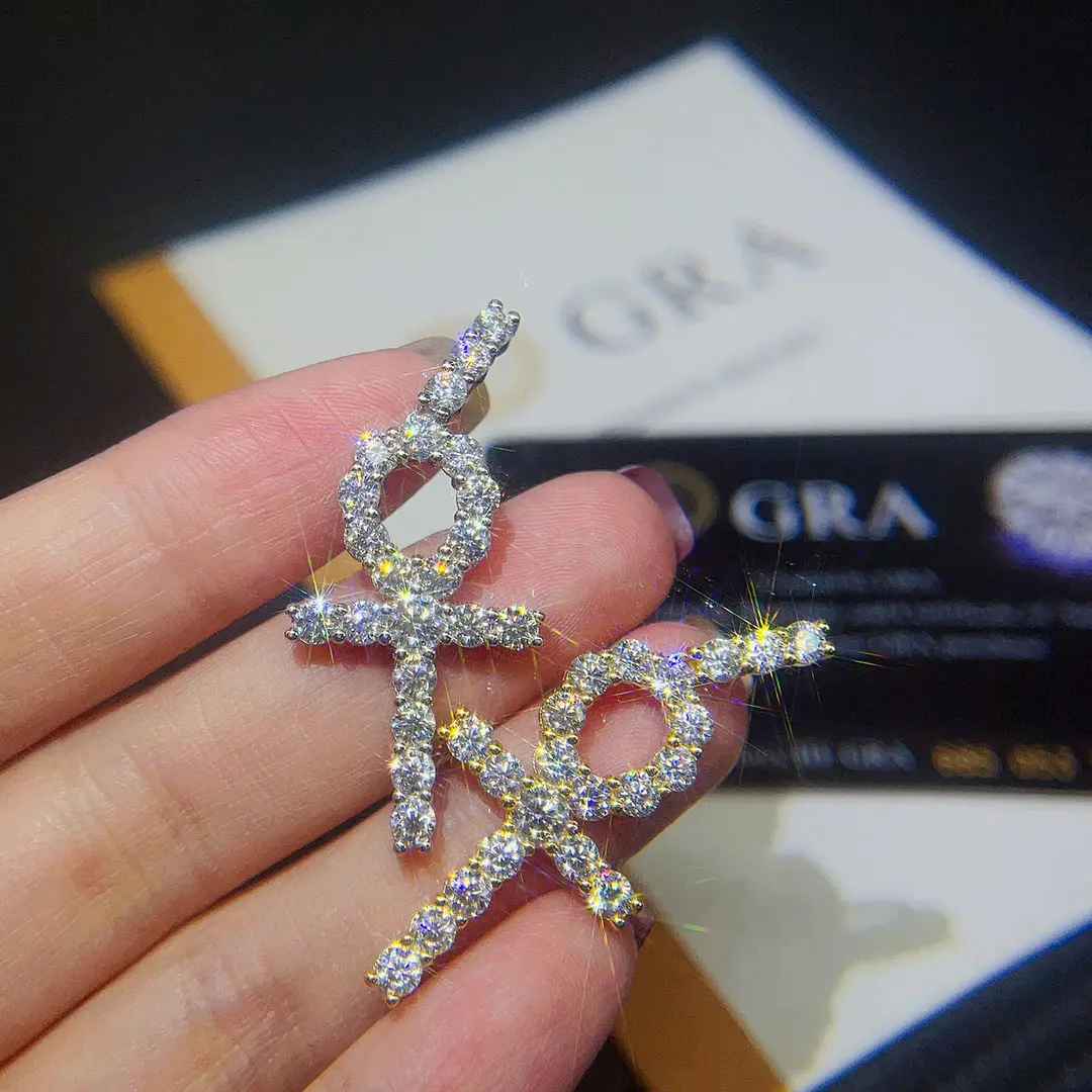 Wuzhou-Colgante de diamante de plata de ley con diamantes, joyería real s925, colgante de Cruz de moissanita